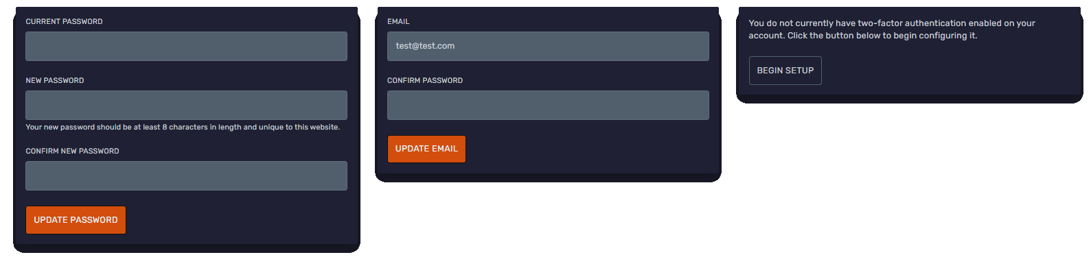 Main DuckPanel account tab