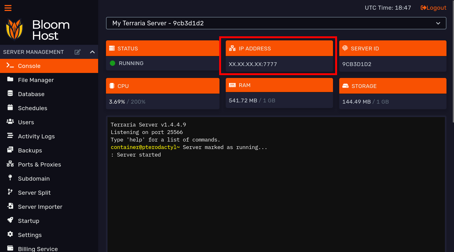 Panel IP address field
